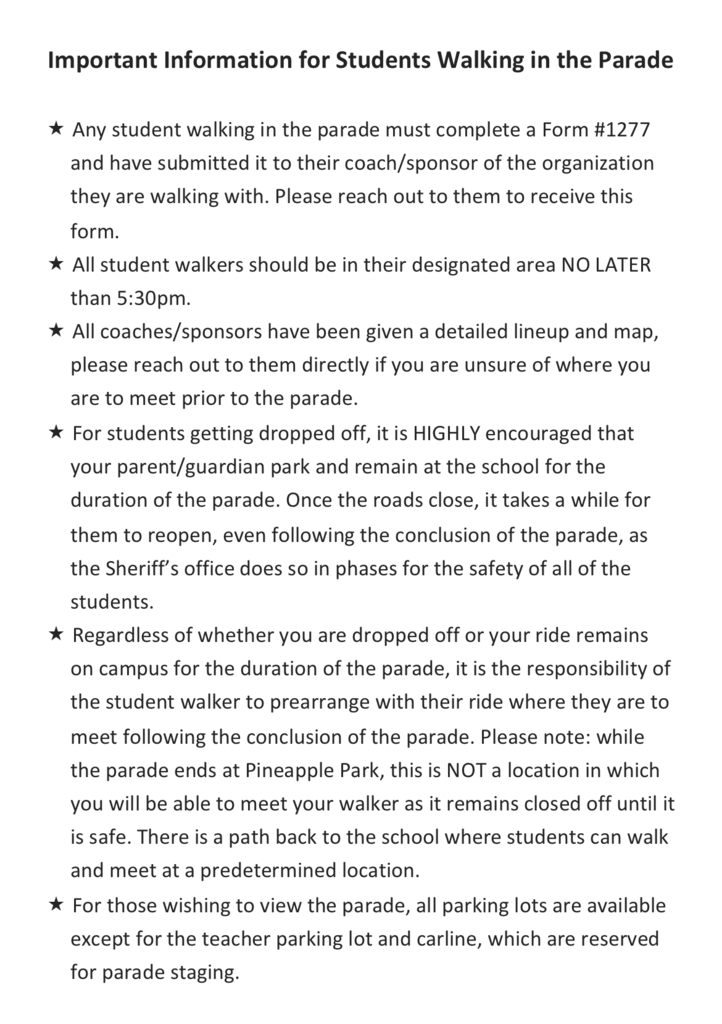 Parade info