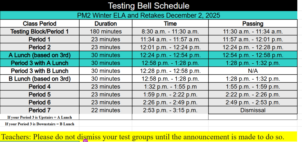 Testing bell schedule
