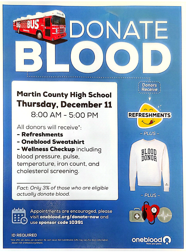 Blood Drive Sponsored by HOSA at MCHS - December 11, 2025