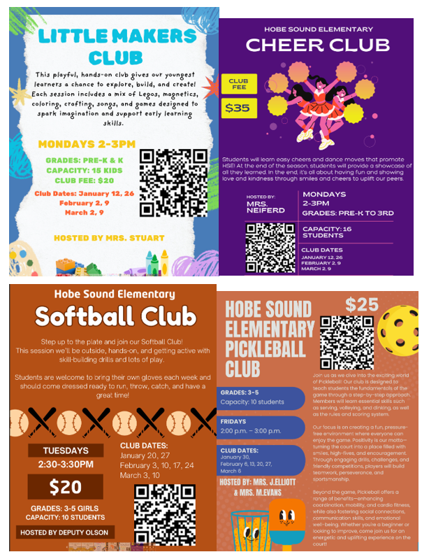 Clubs for quarter 3 - it is best to visit the PTA website for details