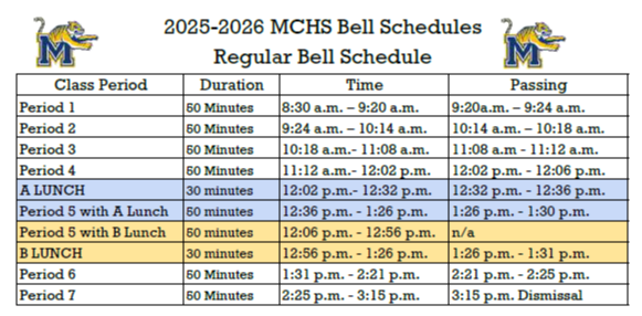 2025-2026 MCHS Regular Bell Schedule