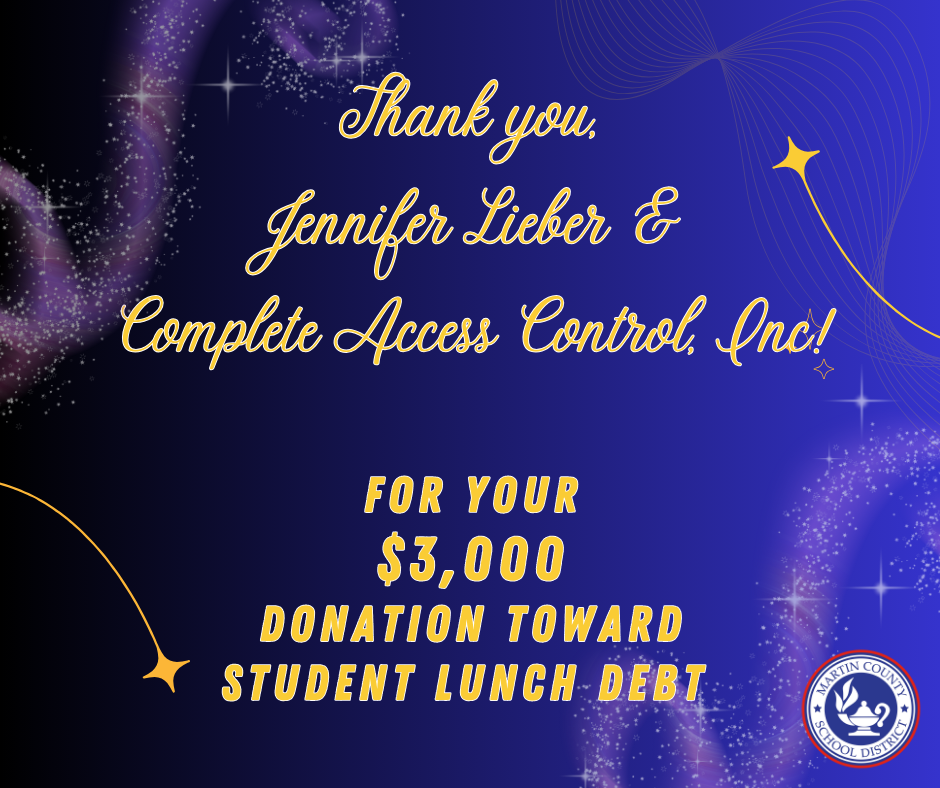 Complete Access Control donates $3,000 toward school lunch debt