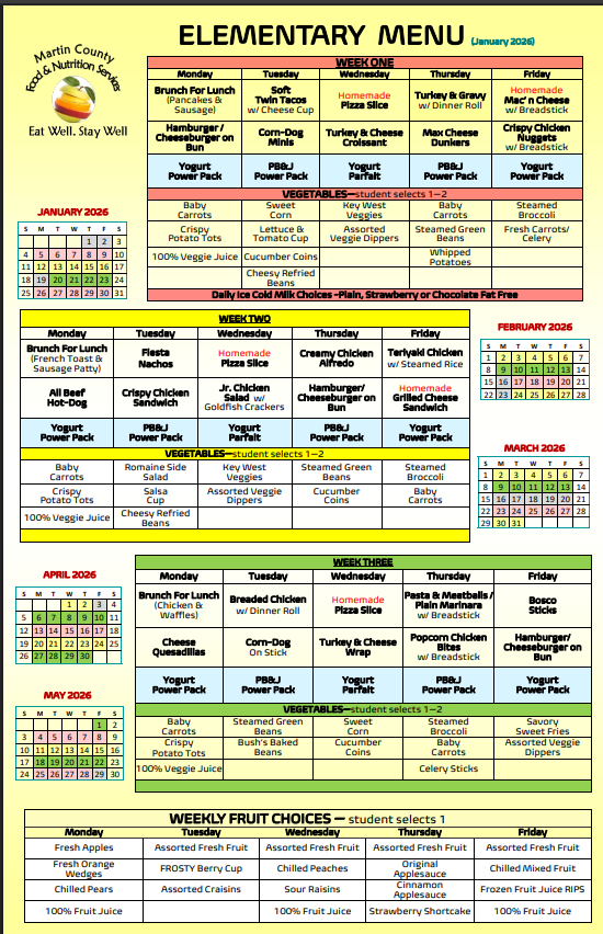 FFVP Elementary 2026 Calendar