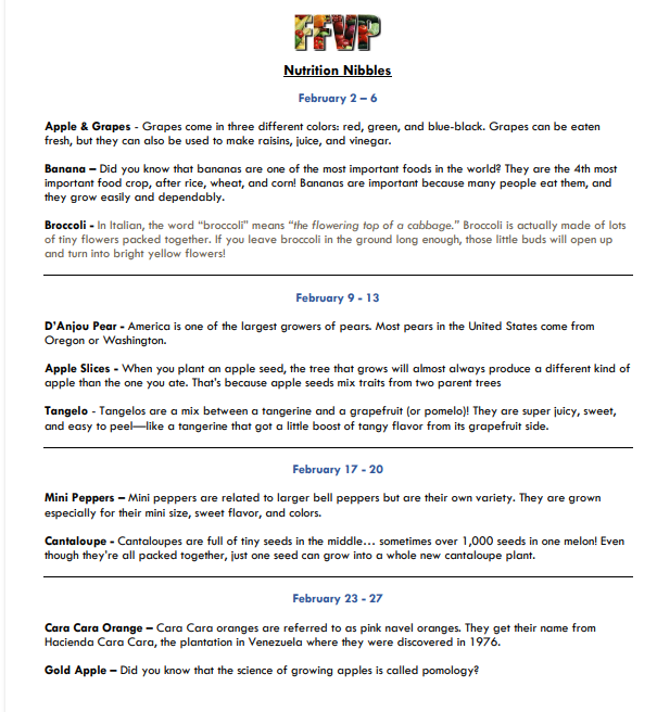 2025-26 FFVP - February Nutrition Nibbles