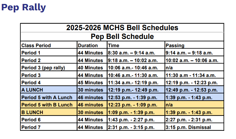 Pep Rally Bell Schedule