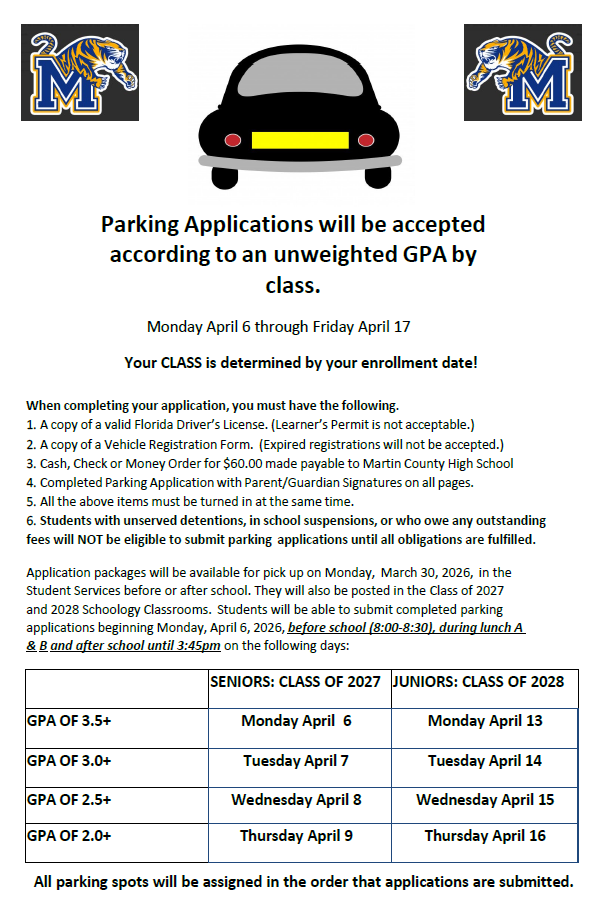 2026-2027 MCHS Parking Application Information