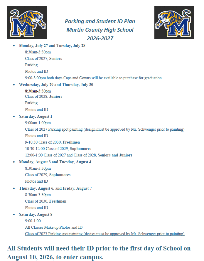 26-27 MCHS Parking & Student ID Distribution Plan