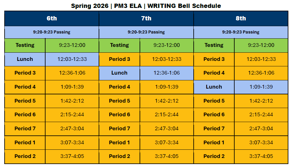 Testing Schedule Spring 2026 Writing
