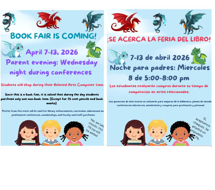 Book Fair flyer in English and Spanish