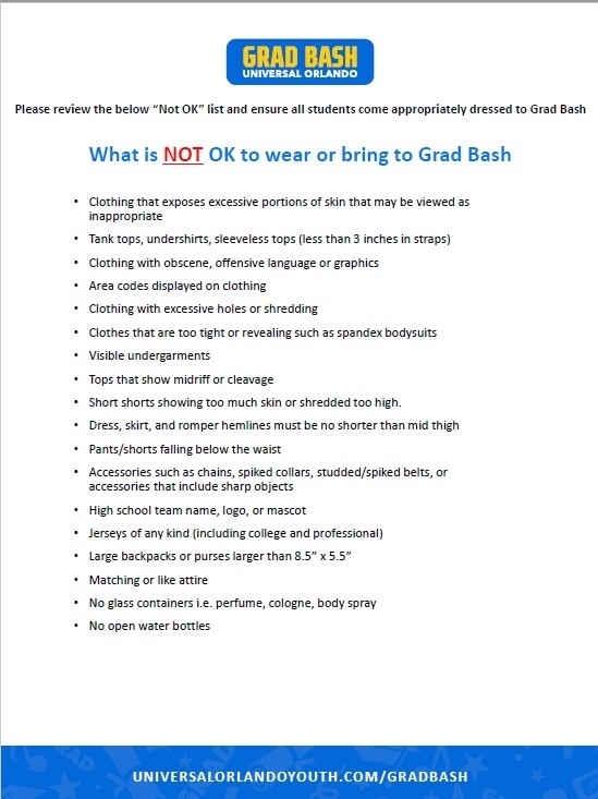 Grad Bash Not to Wear or Bring