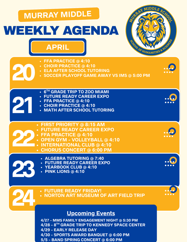 MMS Weekly Agenda April 20 to April 24 2026
