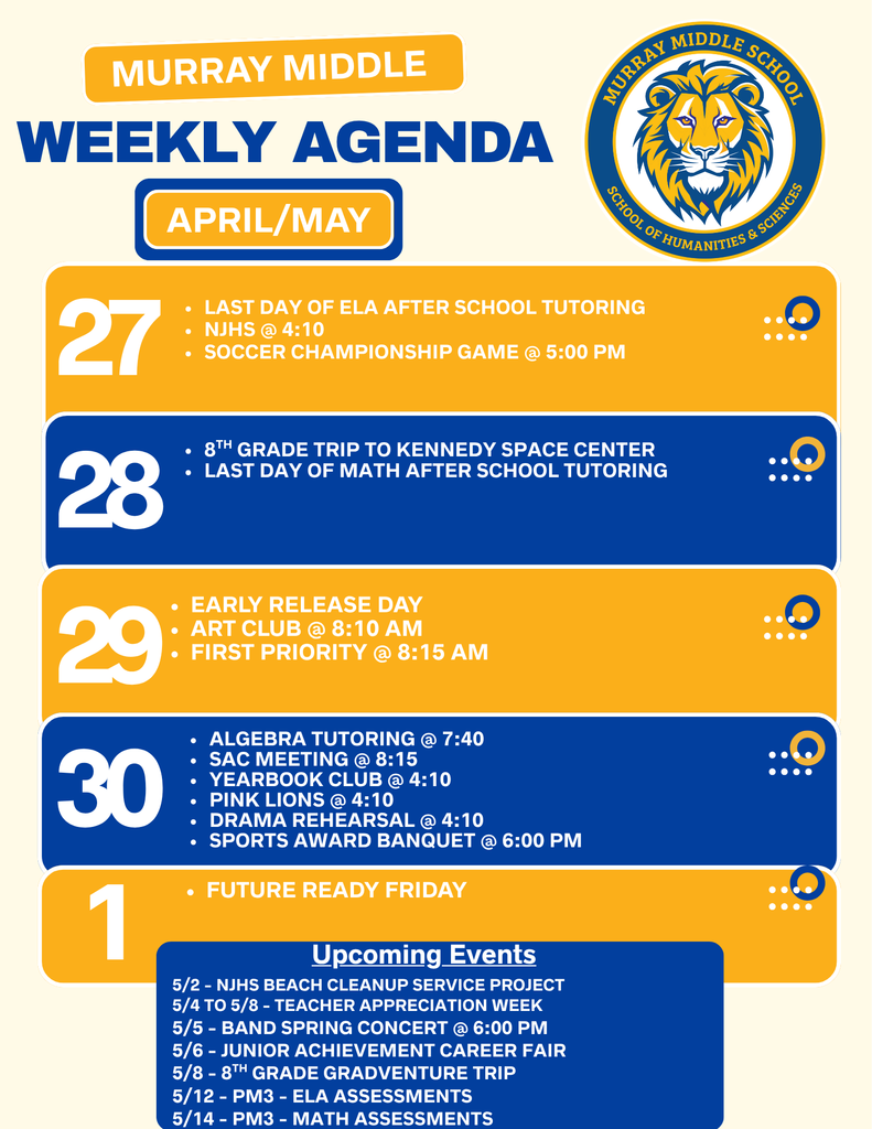 Weekly Agenda for April 27 to May 1
