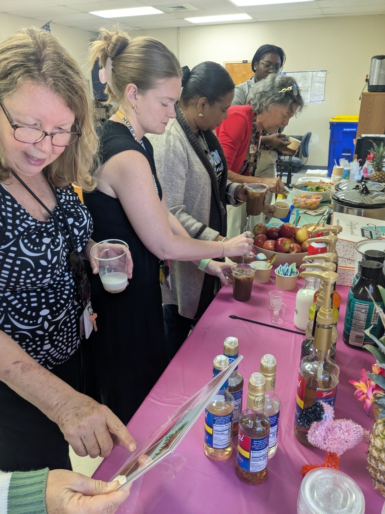 Teachers enjoying island themed iced coffee