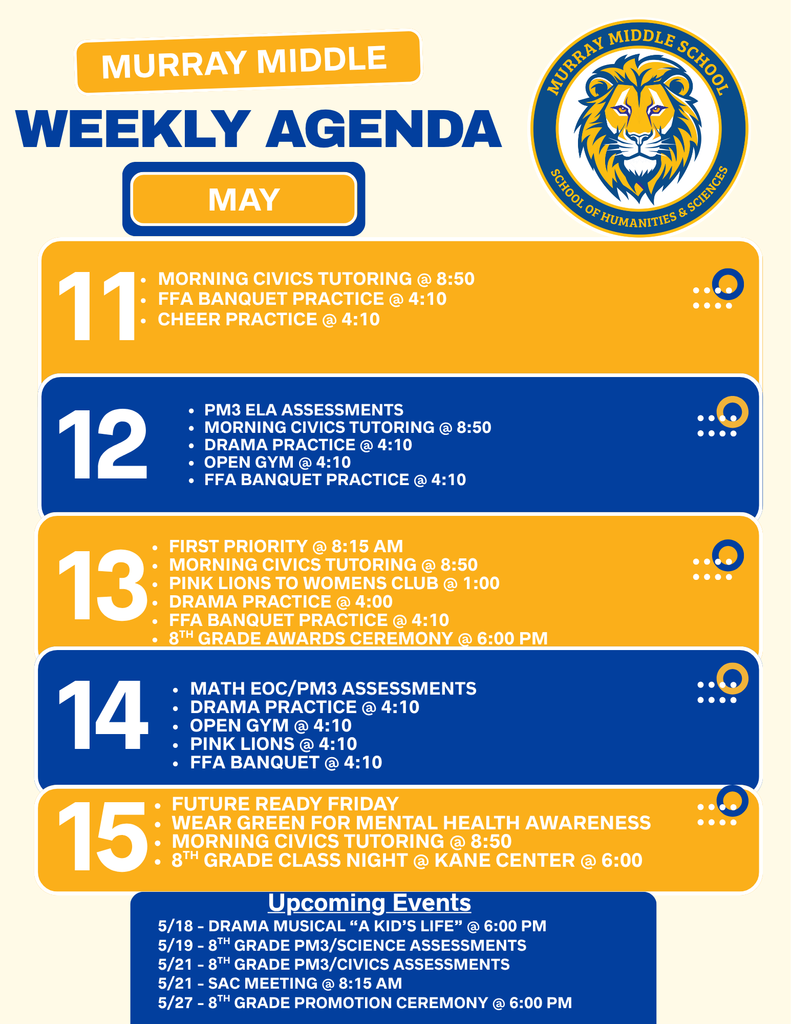 MMS WEEKLY AGENDA MAY 11 TO MAY 15