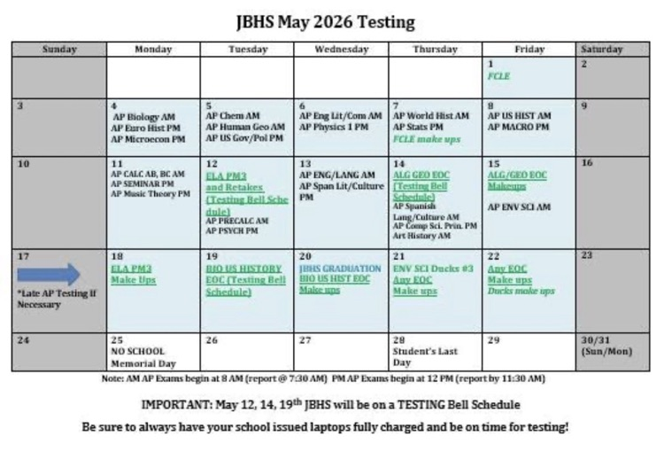 JBHS Spring Testing 2026