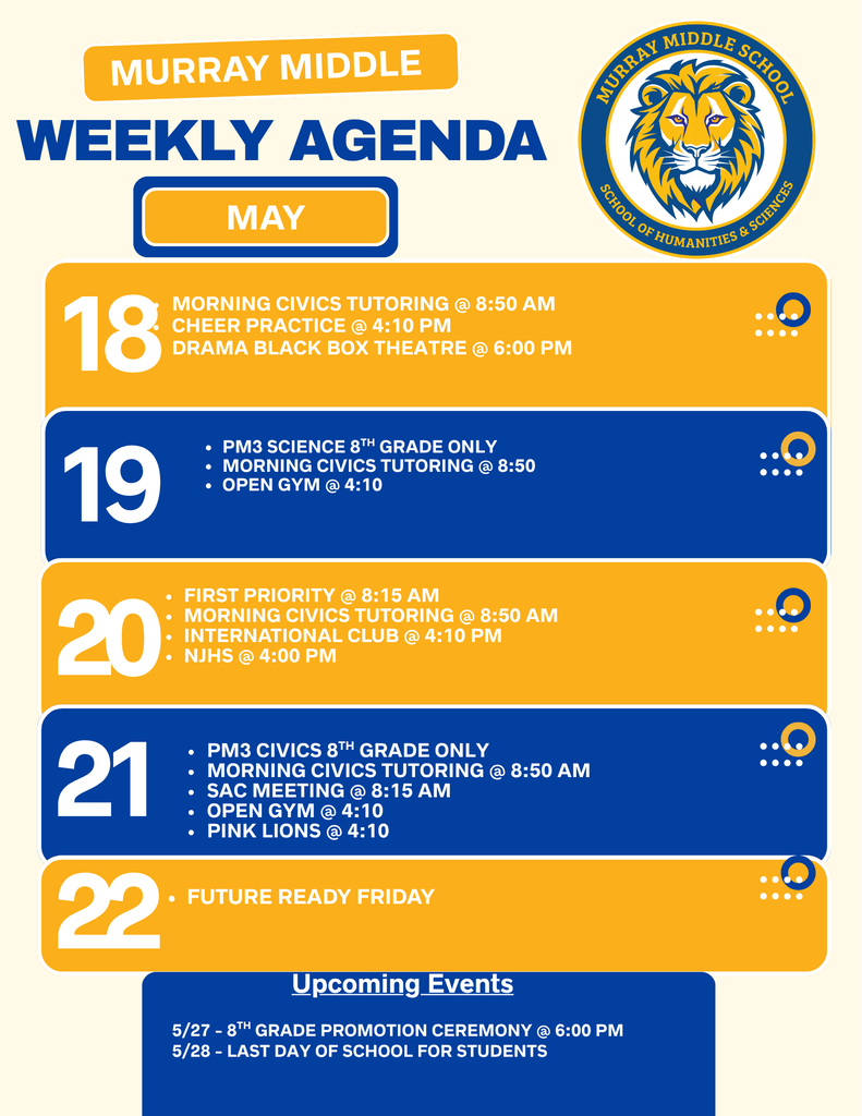 MMS Weekly Agenda May 18 to May 22