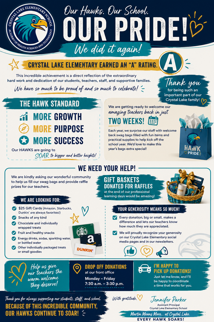 We did it again! Crystal Lake Elementary earned an "A Rating