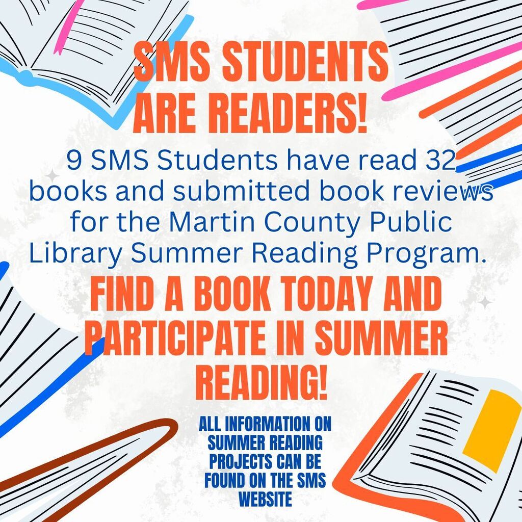 Flyer indicating that 9 SMS Students have read 32 books. 