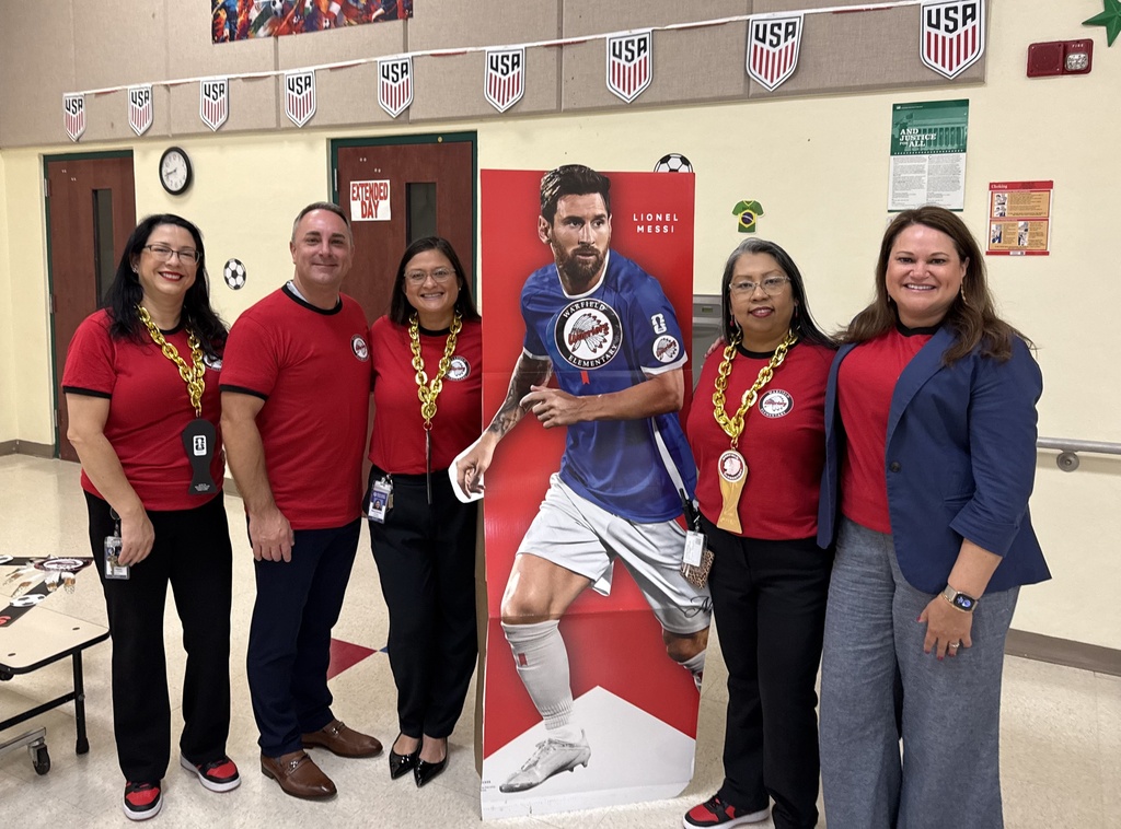 Supt Maine and Exec. Director Gifford join WES admin to welcome back Warrior Staff