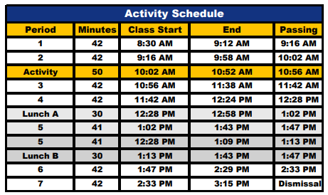 MCHS Activity Bell Schedule