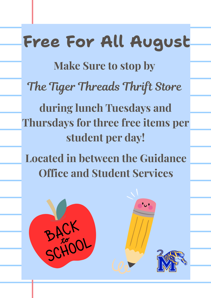 Free for All August at the MCHS Tiger Threads Thrift Store