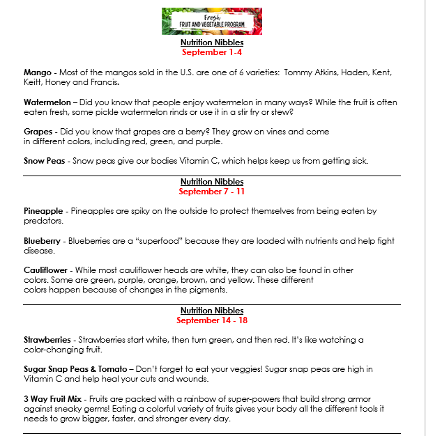 Nutritious Nibbles - Sept 1-18, 2026