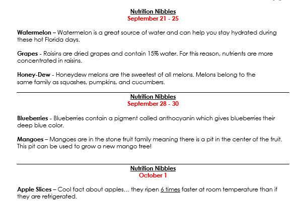Nutritious Nibbles - Sept 21- Oct. 1, 2026
