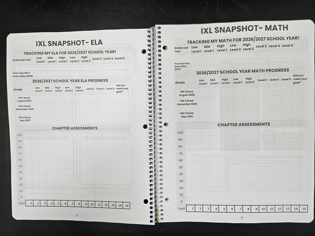 Progress monitoring sheets in planner