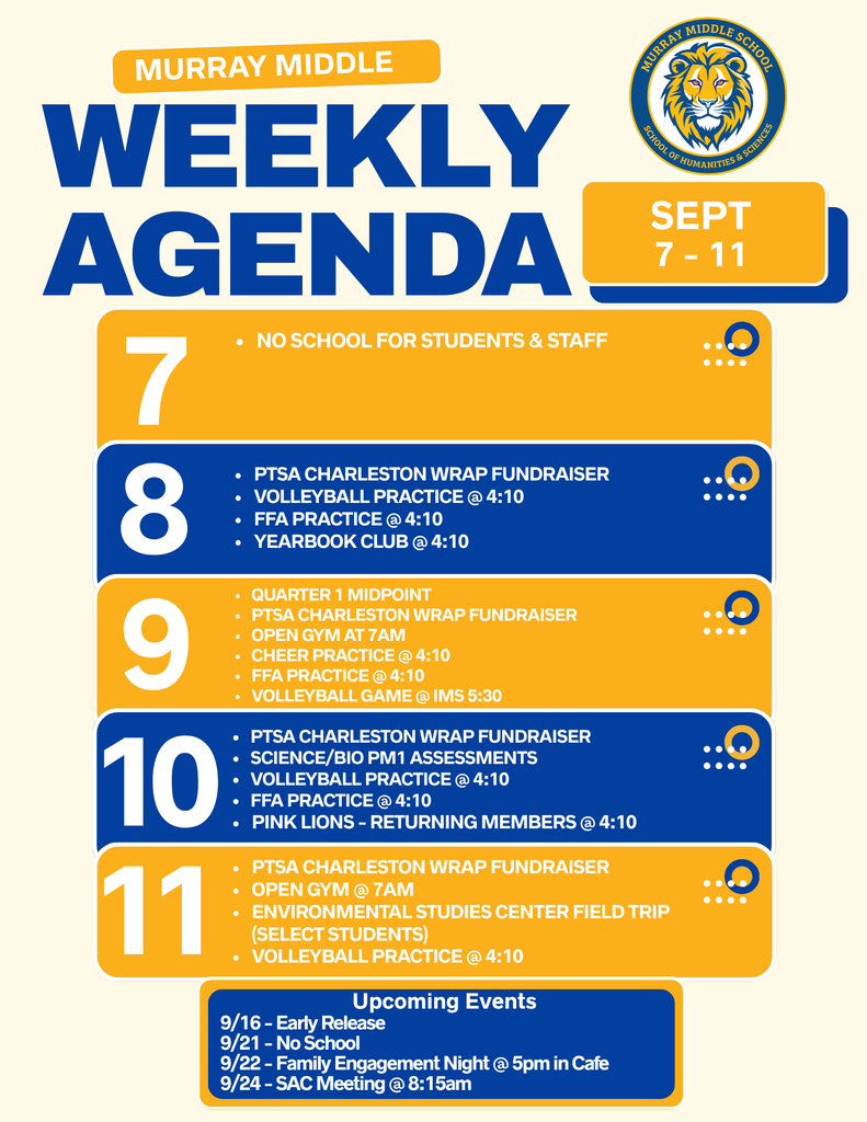 9/7 - Weekly Agenda
