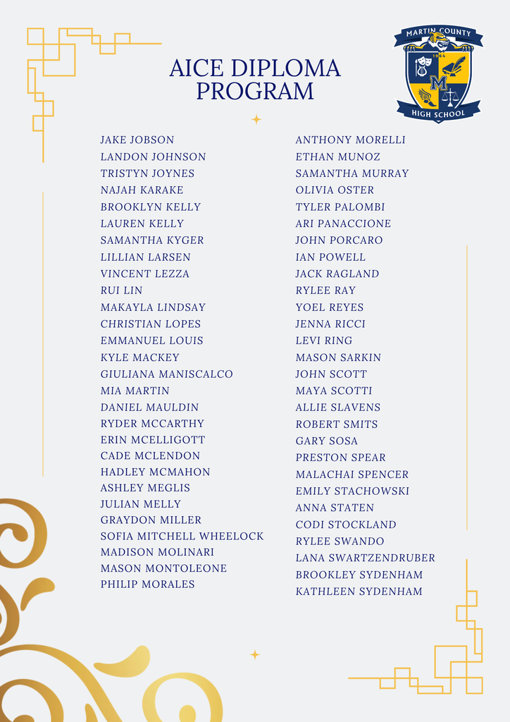 MCHS Spring 2026 AICE Diploma Recipients