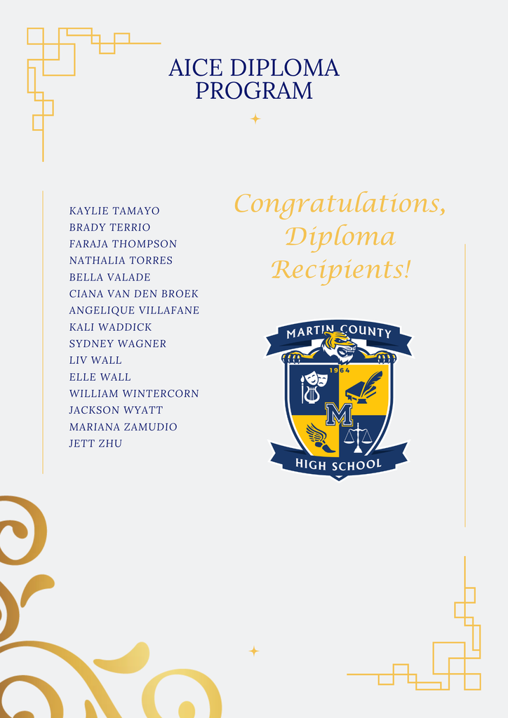 MCHS Spring 2026 AICE Diploma Recipients