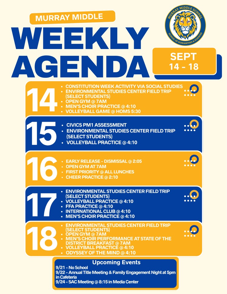 9/14 Weekly Agenda