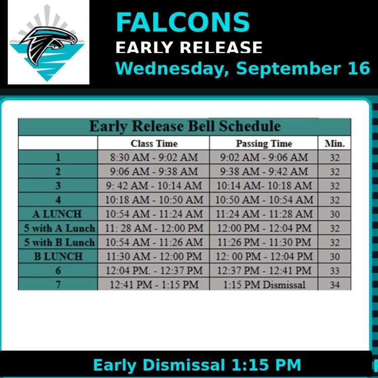 JBHS Early Release Bell Schedule