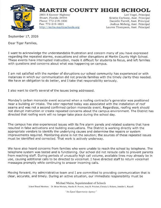September 17. 2026 Message from MCHS Principal Lori Vogel