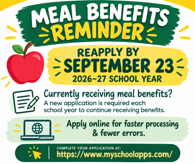 Graphic about applying for meal benefits by September 23