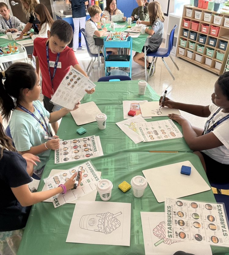 Our 4th graders became baristas for the day! They put their math skills to work by handling money, adding and subtracting multi-digit decimals, calculating totals, and making change—all while serving up some serious fun! 
