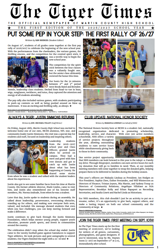 MCHS Tiger Times 2026-2027 First Edition