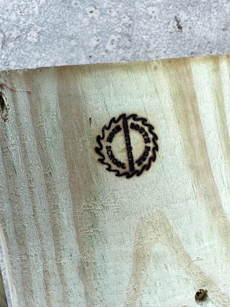 South Fork High School construction logo imprinted on new picnic bench