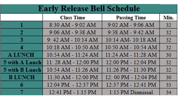 JBHS Early Release Schedule 2026-27