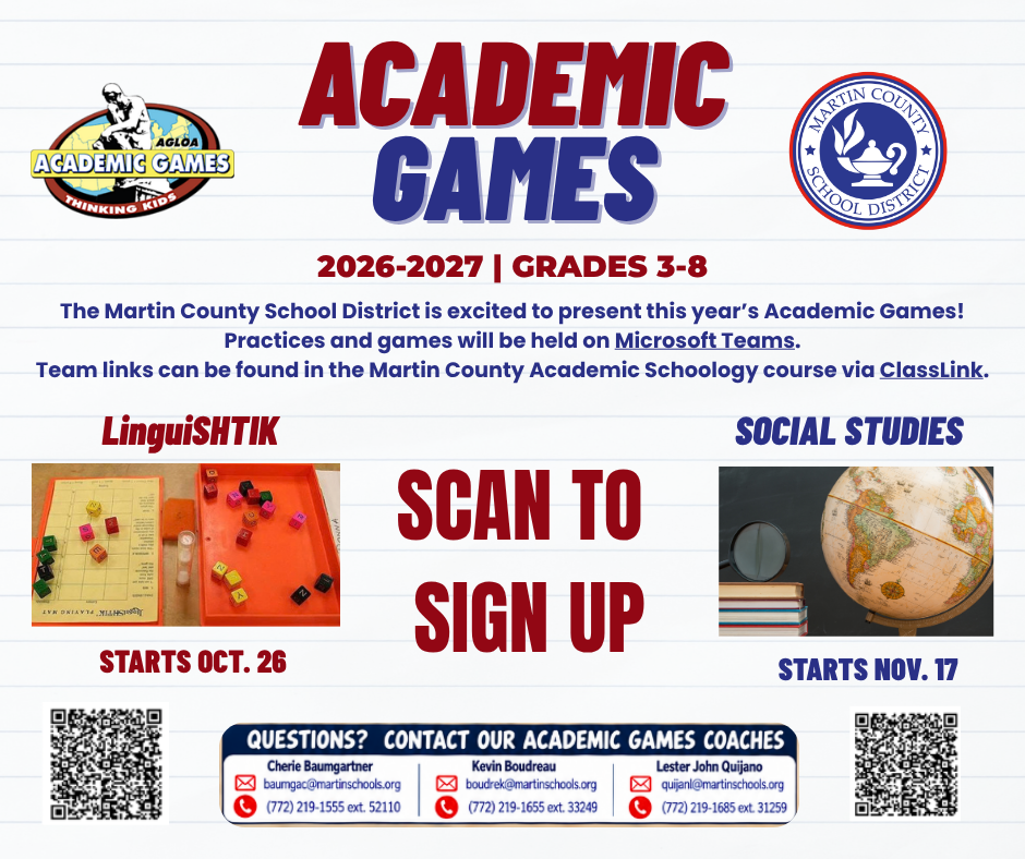Academic Games graphic for upcoming games on 10/26 and 09/17