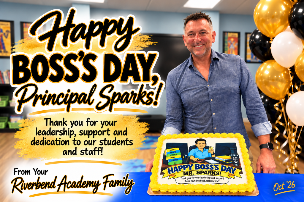 Happy Boss's Day cake held by Principal
