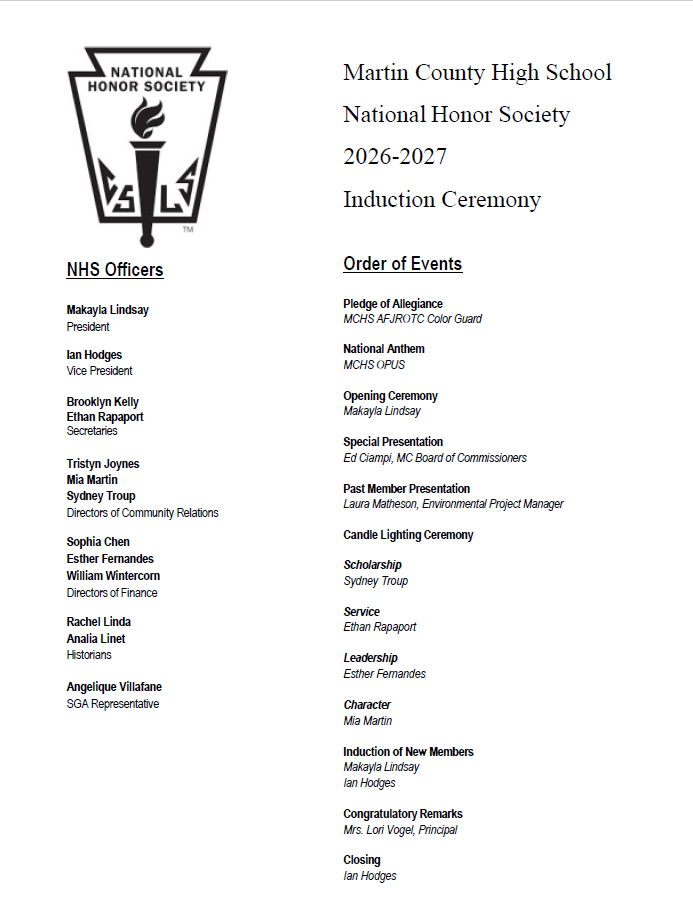 NHS Induction Ceremony Program