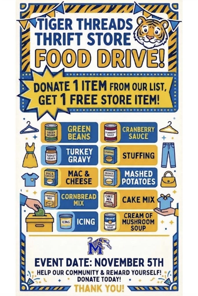 Tiger Threads Thrift Store Food Drive