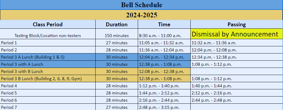 24-25 MCHS Testing Bell Schedule