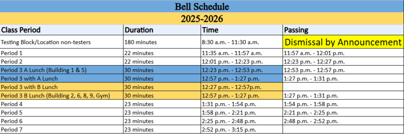 MCHS Testing Bell Schedule