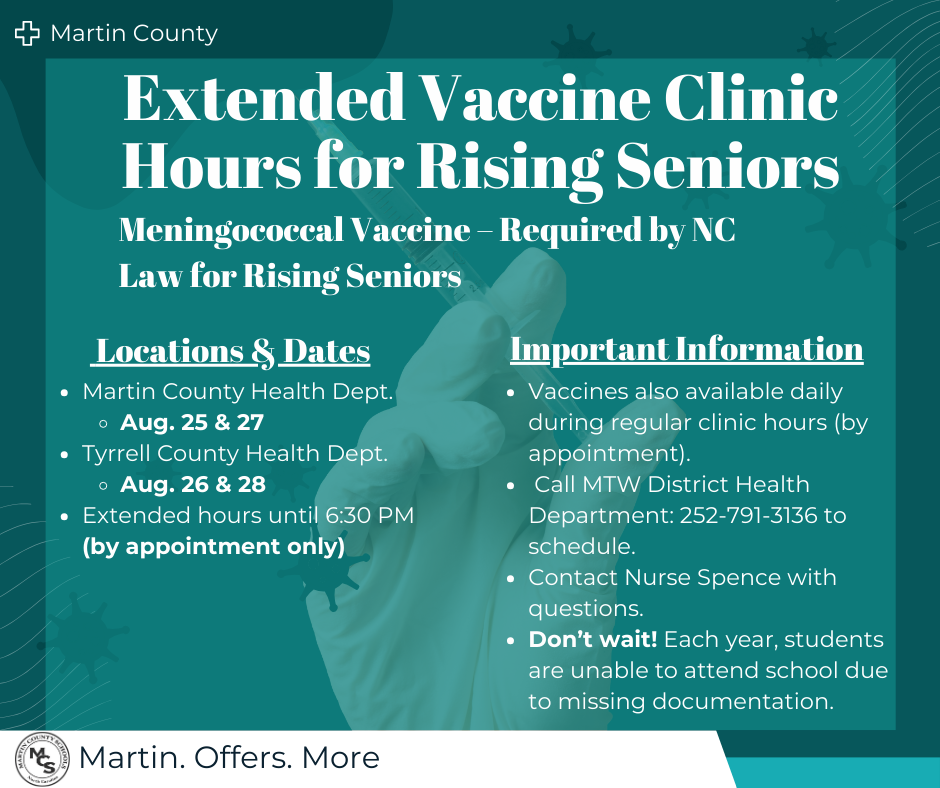 Extended hours for meningococcal vaccine for rising seniors