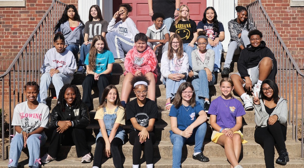 Students sit on the steps outside of martinsville middle school