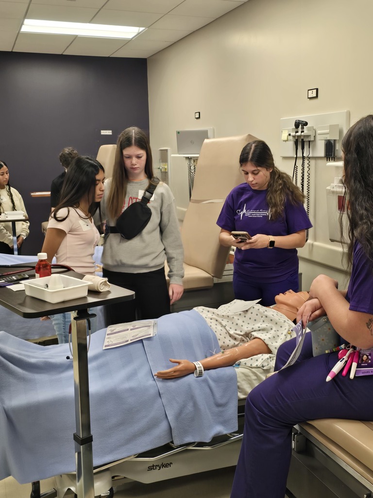 Photos depicting students from MISD and surrounding high school participating in simulation labs at the DeWitt School of Nursing at SFA