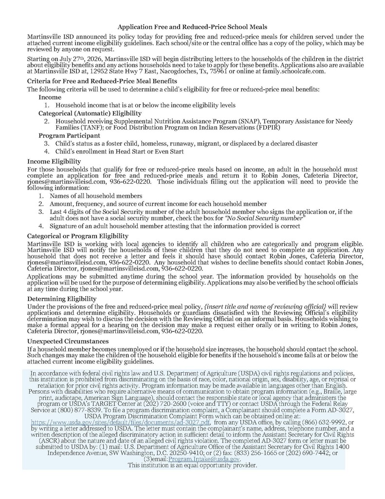Application for Free & Reduced Meals