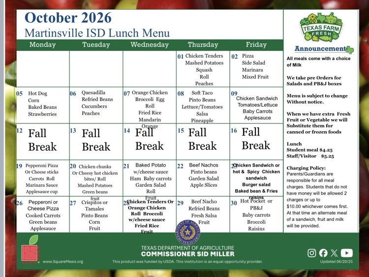 cafeteria menu